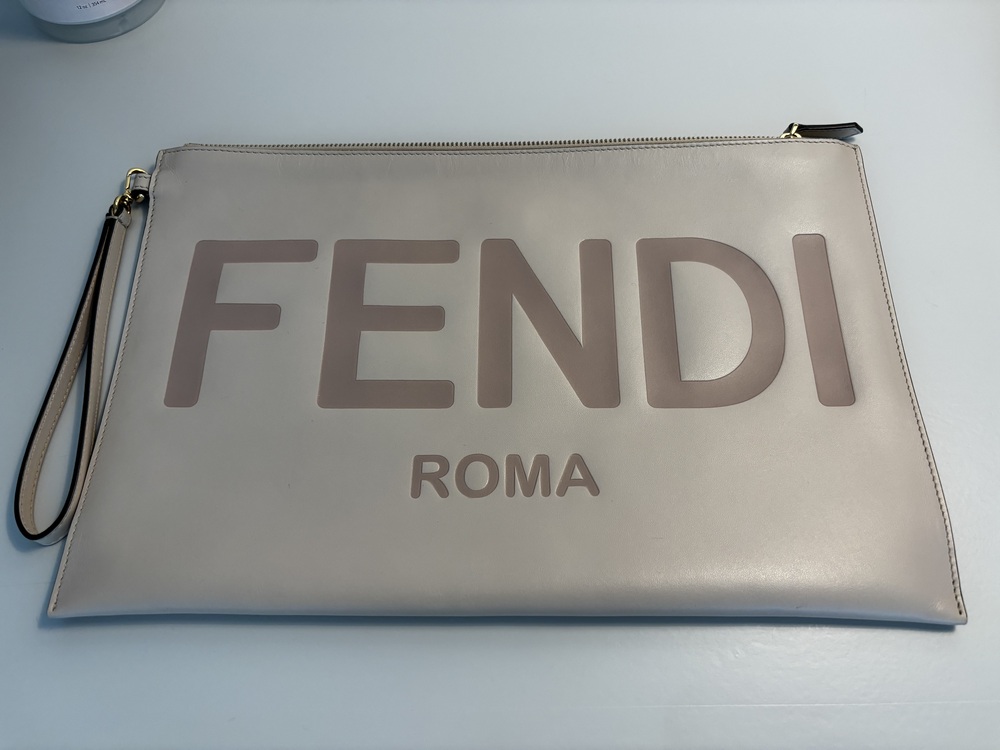 Fendi Vitello King Logo Embossed Pouch